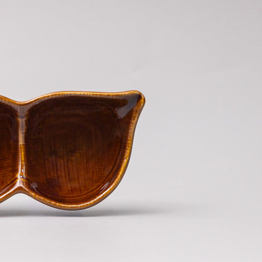 Edamame Triple Pod Dish 20cm Chestnut Brown Glaze - Image 2