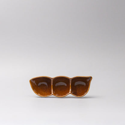 Edamame Triple Pod Dish 20cm Chestnut Brown Glaze - Image 3