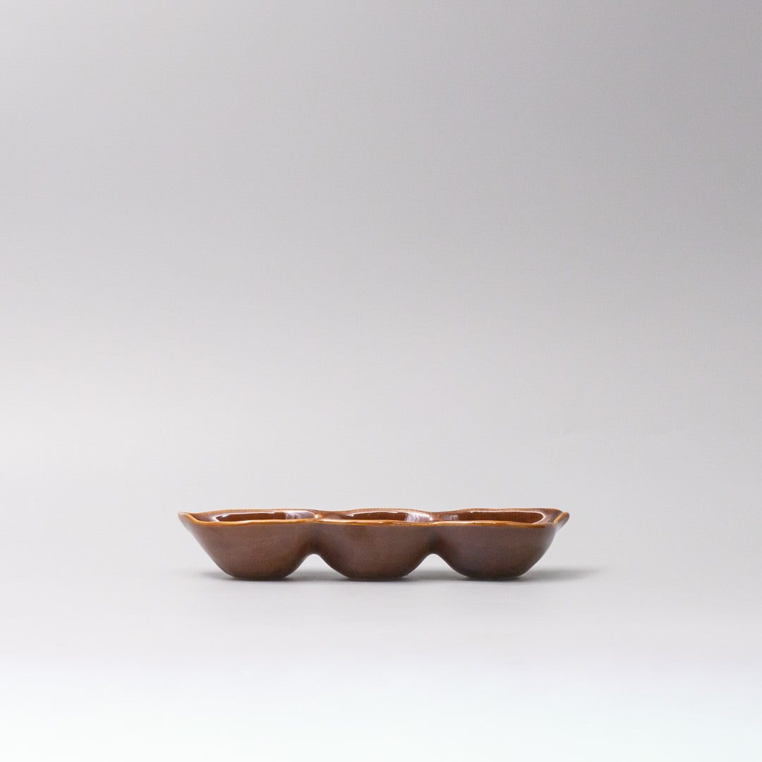 Edamame Triple Pod Dish 20cm Chestnut Brown Glaze - Image 4
