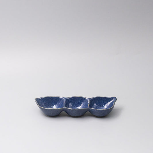 Edamame Triple Pod Dish 20cm Indigo Blue Glaze