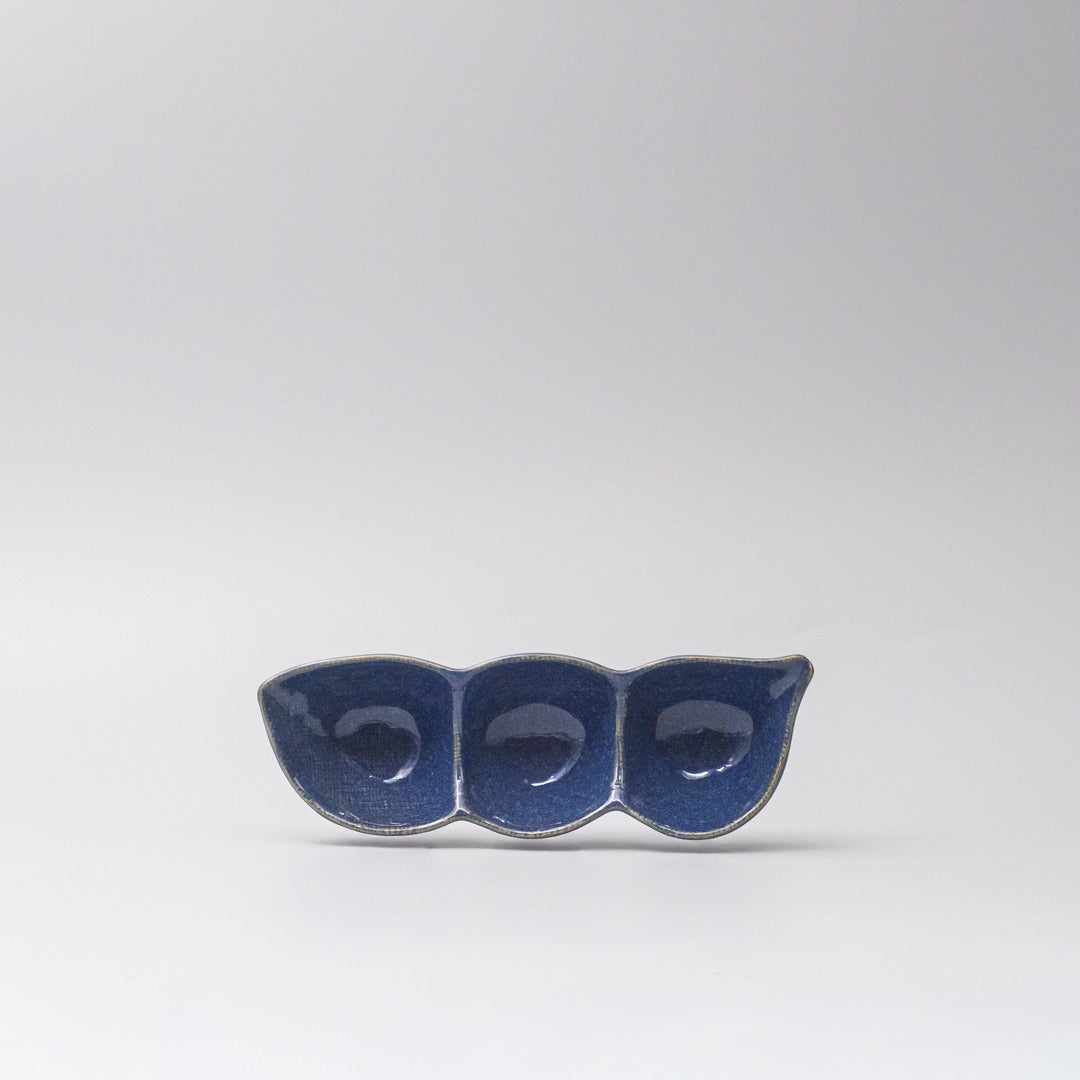 Edamame Triple Pod Dish 20cm Indigo Blue Glaze - Image 4