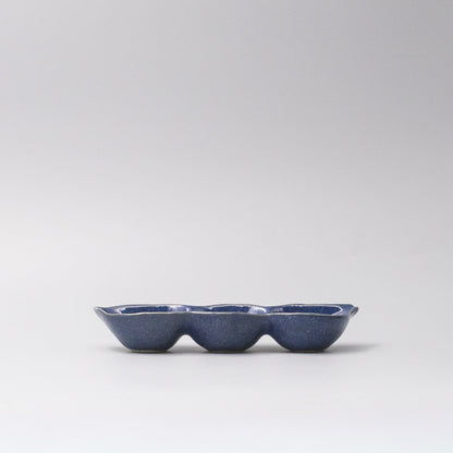 Edamame Triple Pod Dish 20cm Indigo Blue Glaze - Image 3