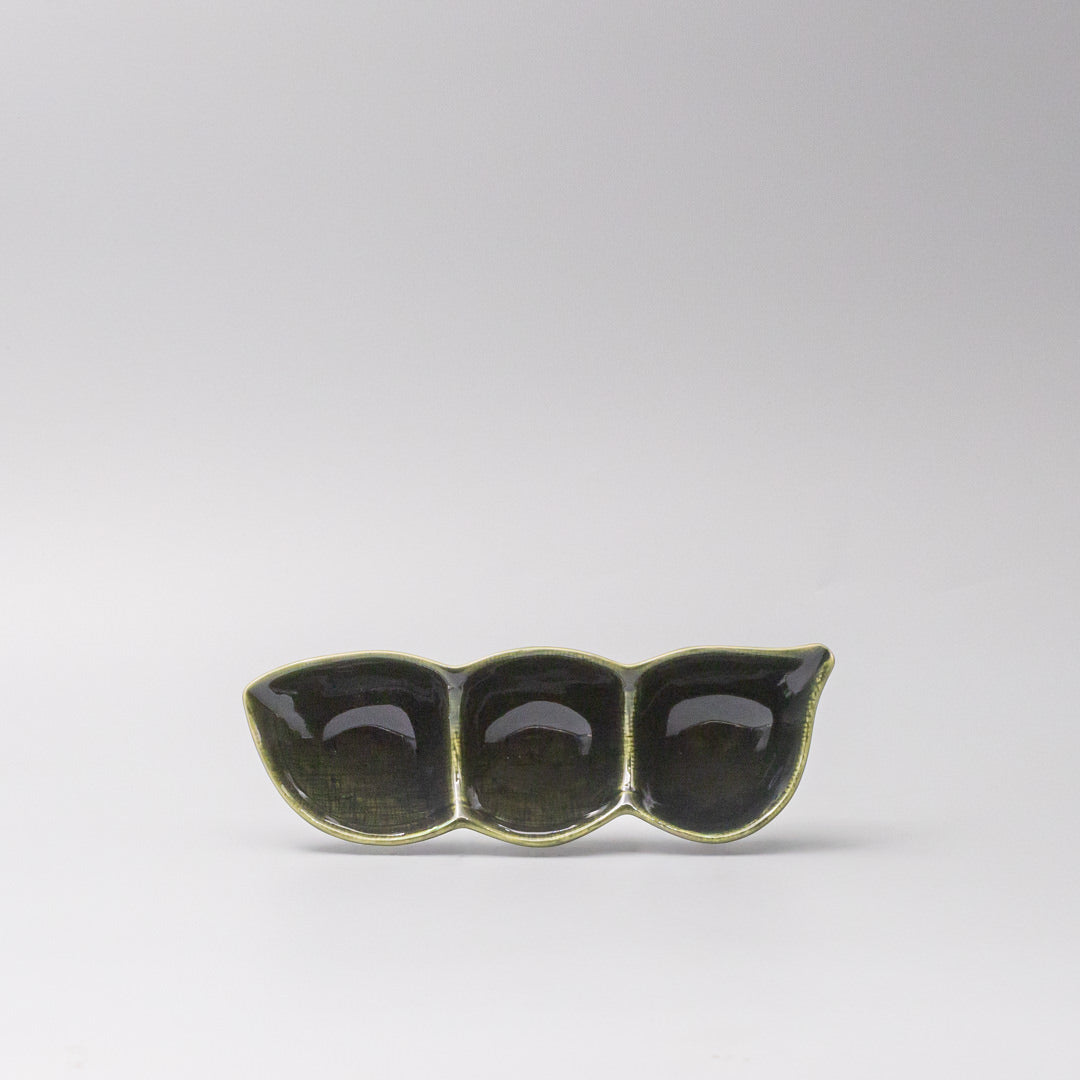 Edamame Triple Pod Dish 20cm Oribe Green Glaze - Image 4