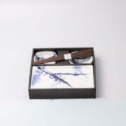 Sushi Set for two with Chopsticks Blue Splash Blaze