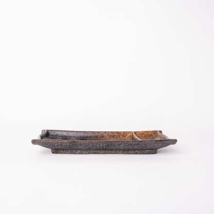 Sushi Plate Inbuilt Sauce Dish 21cm Mottled Earth Glaze - Image 2