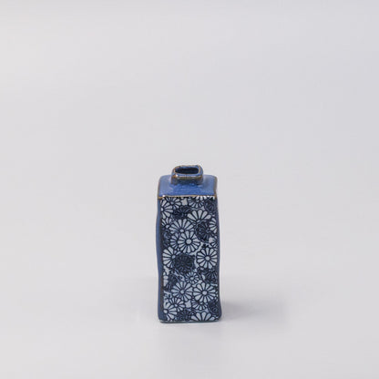 Vase Oblong Indigo Chrysanthemum