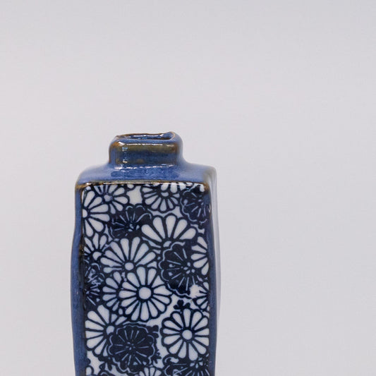 Vase Oblong Indigo Chrysanthemum - Image 2