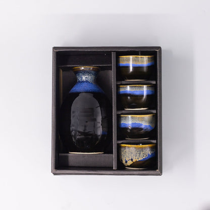 Sake Set for Four 330ml Black Blue Glaze - Image 4