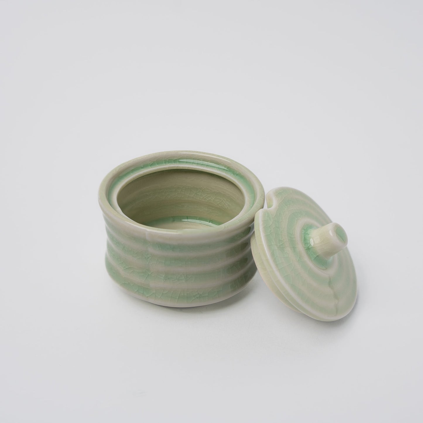 Sugar Pot 5.3cm Ribbed Celadon Glaze - Image 3