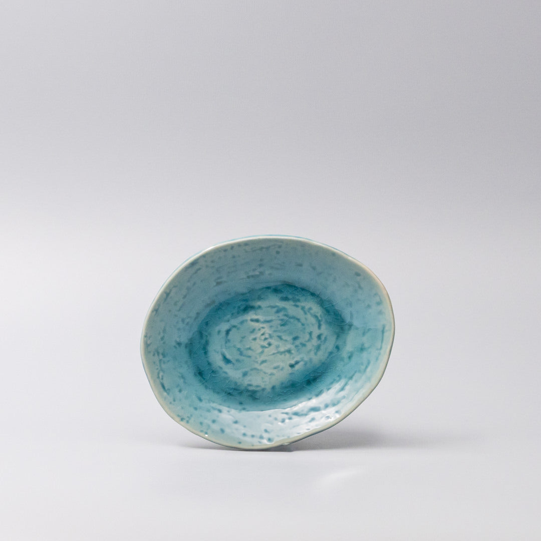 Plate Oval 15cm Crackle Turquoise Glaze - Image 3