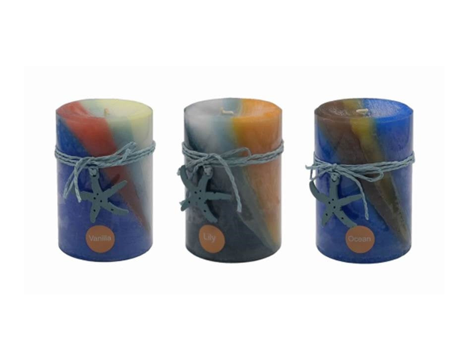 bulk 36 Ocean Views Pillar Candle 10cm