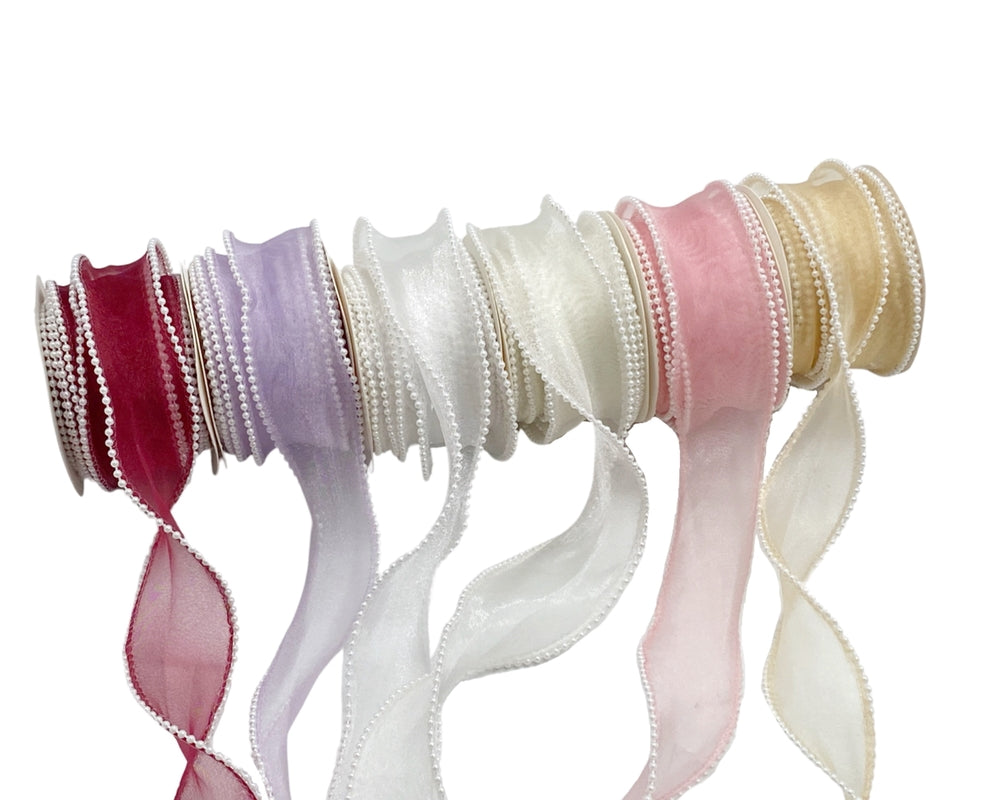 bulk 36 Artificial Pearl Edge Organza Ribbon Wrap 200cm