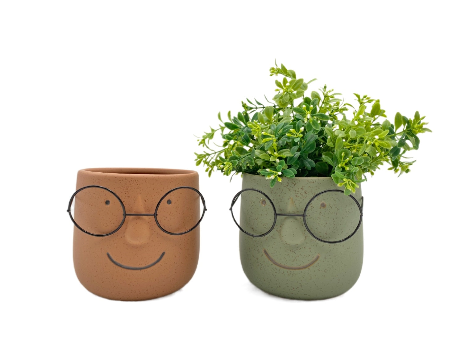 Man w/ Metal Glasses in Ceramic Pot Planter 14cm