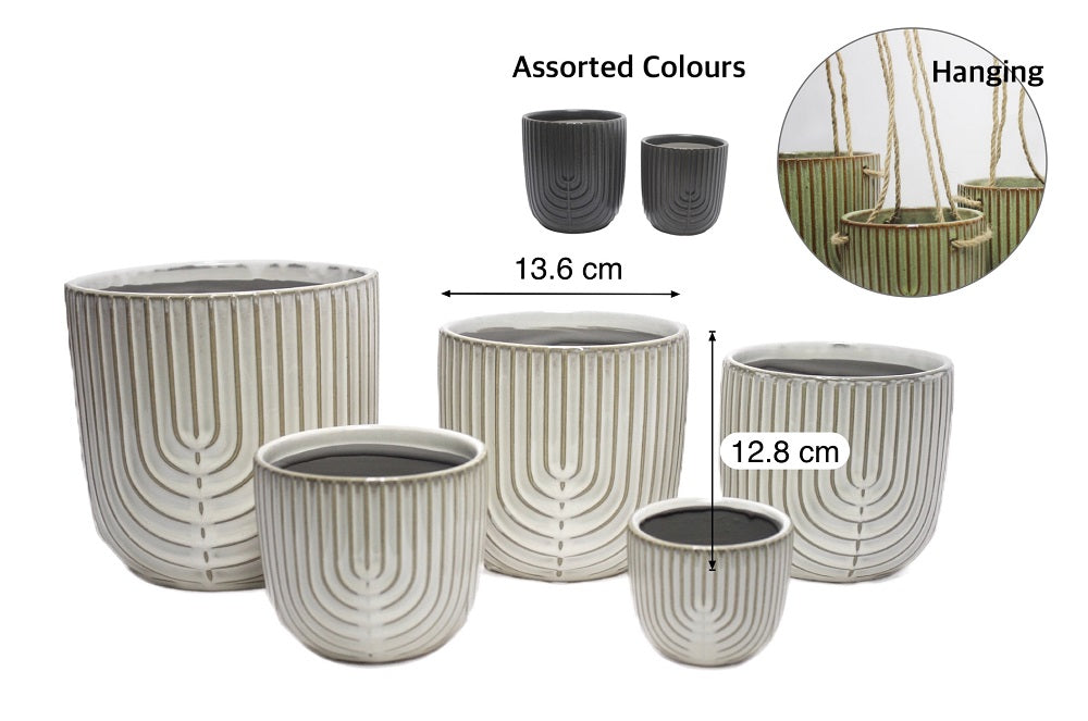 bulk 12 Ripple Ceramic Planter w/ Hanging Rope 14cm