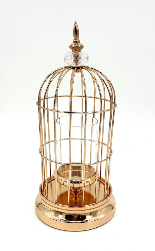 Bird Cage w/ Diamond Top And Glass Candle Holder 36cm