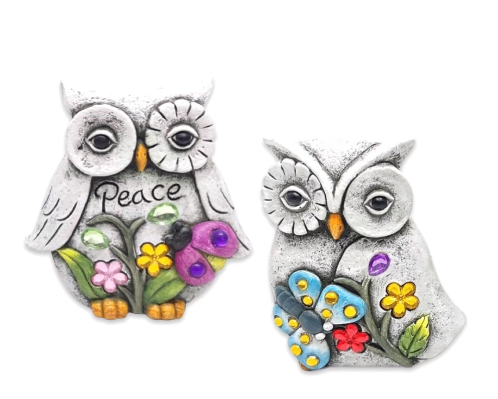 Set 2 Concrete Owls Garden Statues 14cm