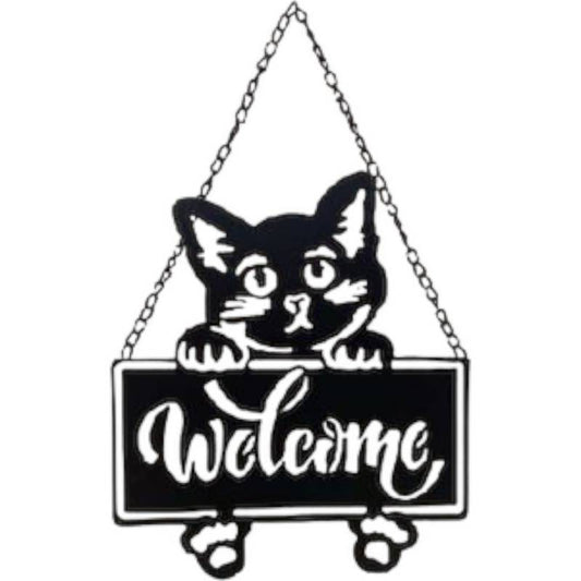 Welcome Cat Metal Sign 33cm