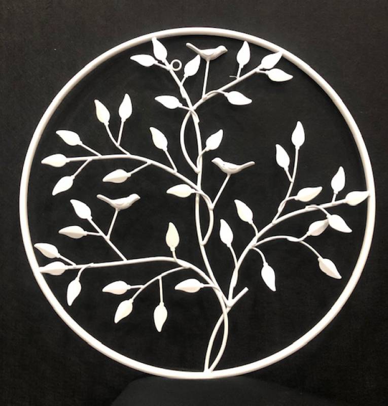 Round Leaves w Bird Wall Art 50cm