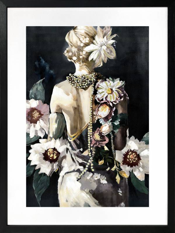 Flower Lady Artwork Framed w Glass Front 80cm