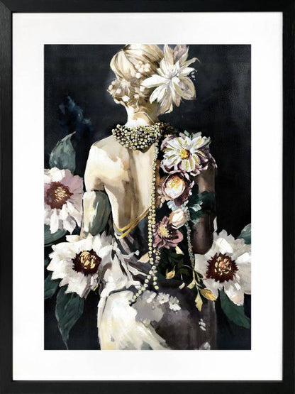 Flower Lady Artwork Framed w Glass Front 80cm