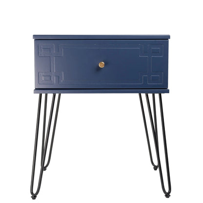 Ashe (Pattern) Bedside Table Navy Blue 61cm