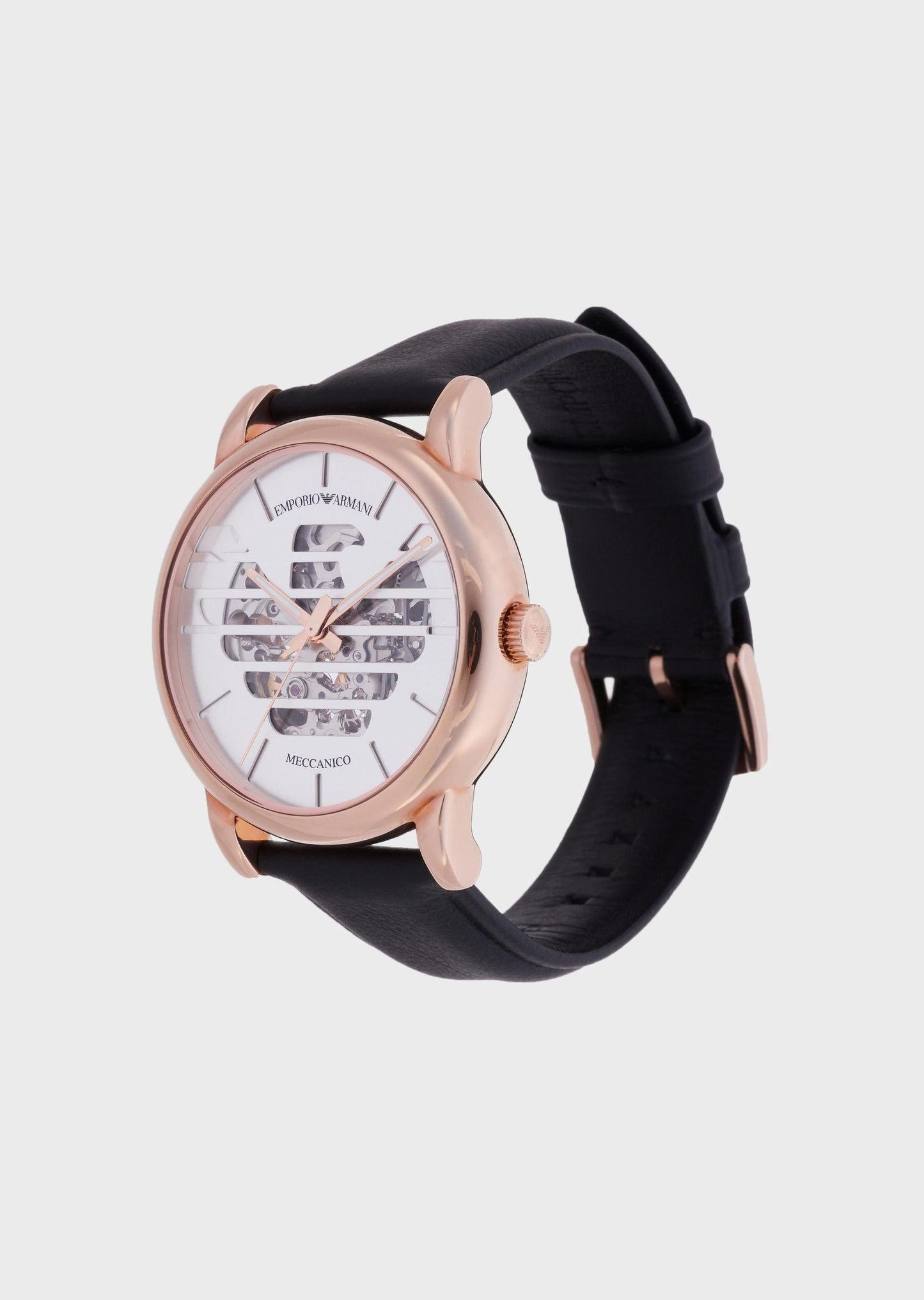Emporio Armani Men's Automatic Leather Strap White Dial Watch (Black) - Image 2