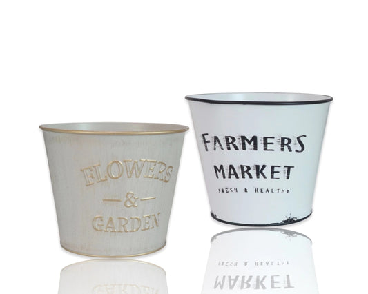 Set 2 Farmers Market Metal Planter Round 13cm