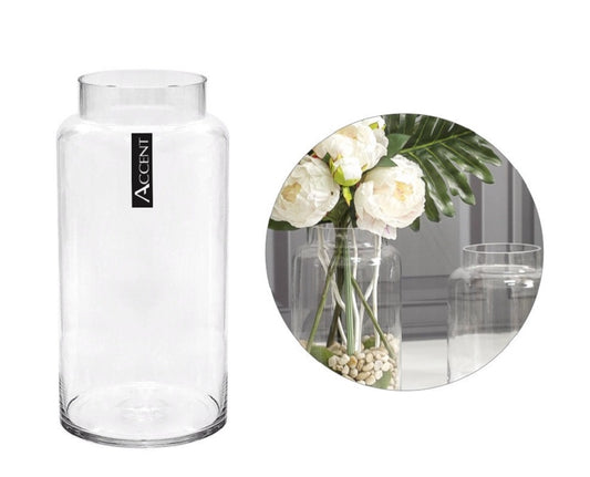 bulk 6 Glass Cylinder Vase w/ Lip 34cm
