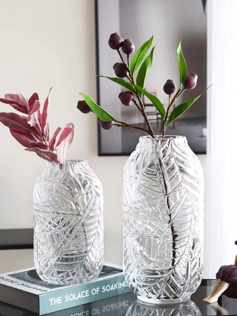 bulk 6 Glass Vase Leaf Pattern 29cm