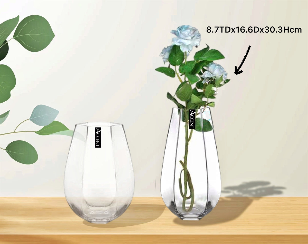 bulk 6 Glass Belly Hexagon Vase Flower 30cm
