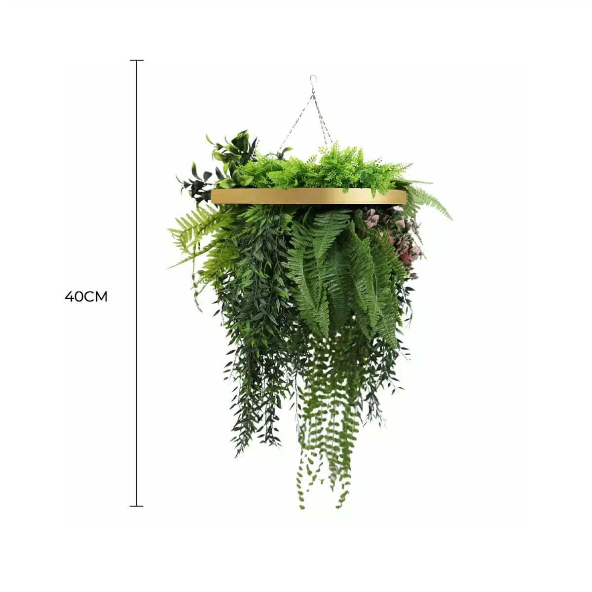 Premium Hanging Artificial Plant Arrangement with Gold Frame 40cm UV Resistant - Image 2