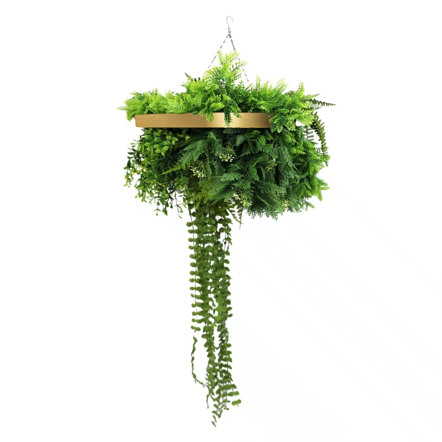Gold Framed Roof Hanging Disc With Draping Life-Like Plants UV Resistant 40cm