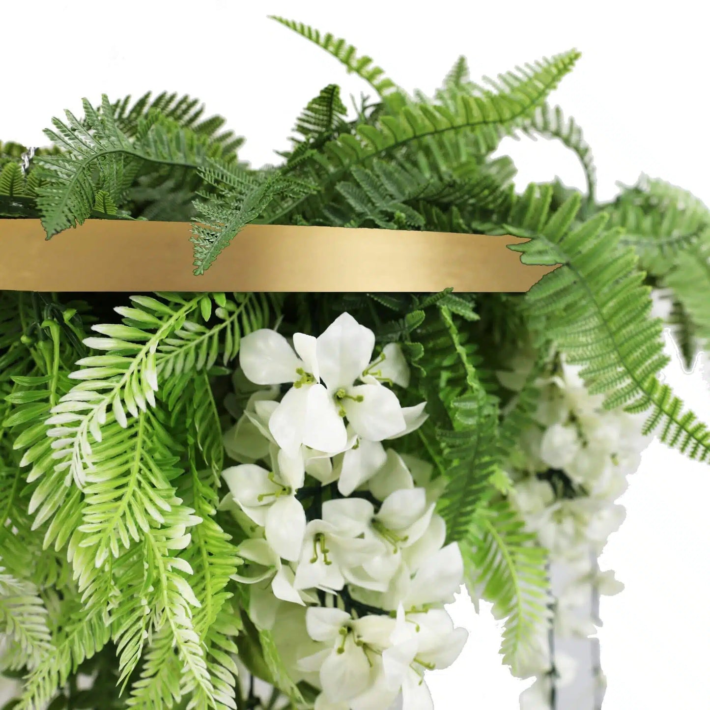 Gold Framed Roof Hanging Disc with Draping Life-Like Wisteria Flowers UV Resistant 60cm - Image 3