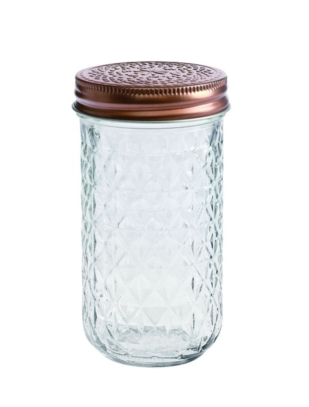 bulk 24 Large Diamond Look Glass Jar w/ Rose Gold Lid 13cm