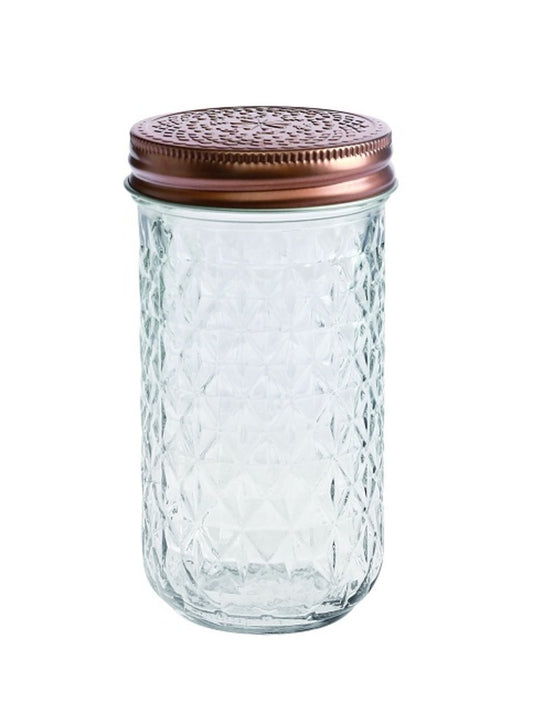 bulk 24 Large Diamond Look Glass Jar w/ Rose Gold Lid 13cm