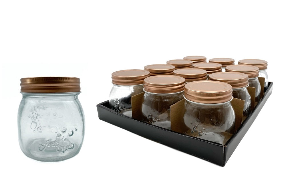 bulk 36 Glass Jar w/ Metal Lid 260ml Canister 9cm