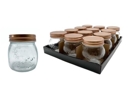bulk 36 Glass Jar w/ Metal Lid 260ml Canister 9cm