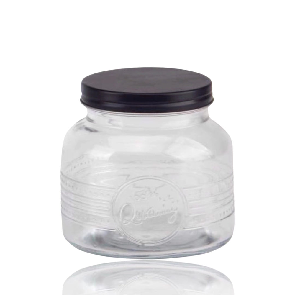 bulk 24 Glass Jar w/ Black Metal Lid 650ml Canister 11cm