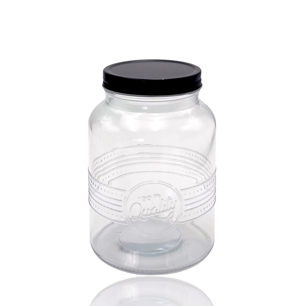 bulk 24 Glass Jar w/ Black Metal Lid 1000ml Canister 15cm