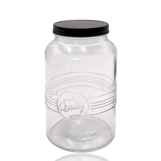 bulk 12 Glass Jar w/ Black Metal Lid 1300ml Canister 19cm
