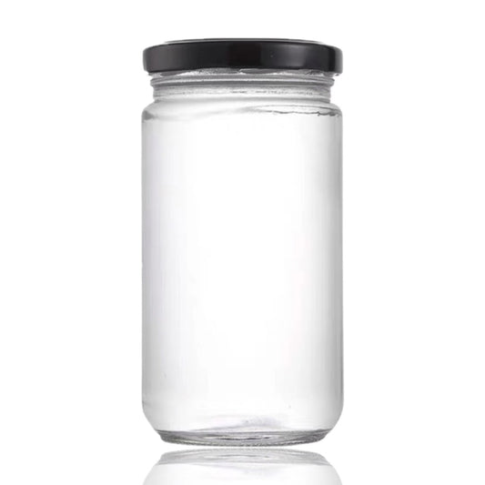 bulk 24 Glass Jar Round w/ Black Lid 1lt Canister 19cm