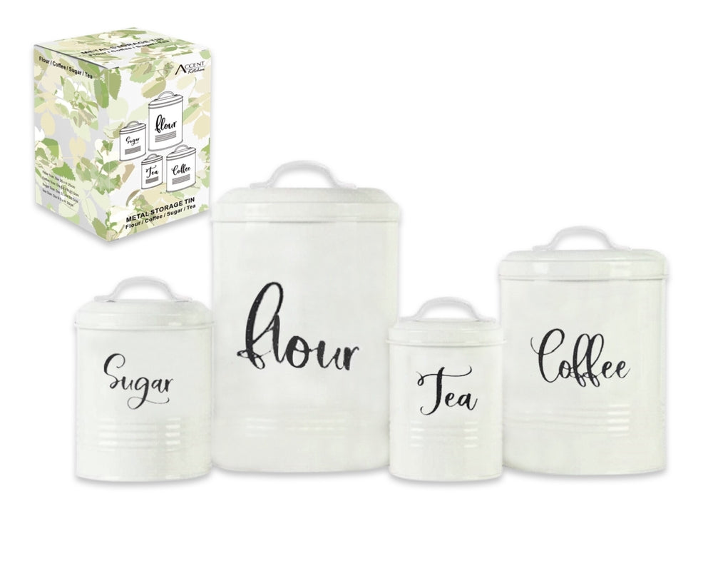 Set 4 Kitchen Tin Sugar Flower Tea Coffee Container 25cm