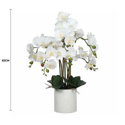 Large Multi-Stem White Potted Faux Orchid 65cm - Image 2