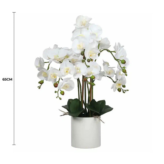 Large Multi-Stem White Potted Faux Orchid 65cm - Image 2