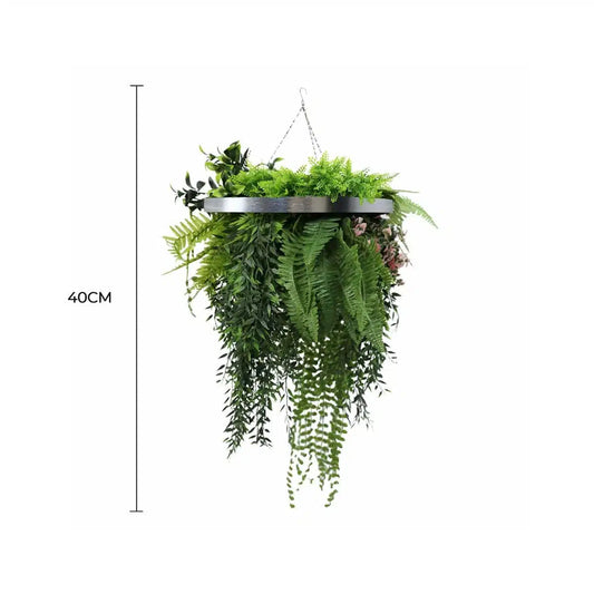 Premium Hanging Artificial Plant Arrangement with Silver Frame 40cm UV Resistant - Image 2