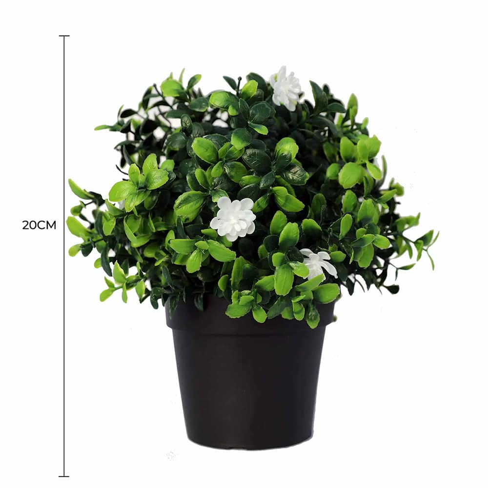Small Potted Artificial Flowering Boxwood Plant UV Resistant 20cm - Image 2