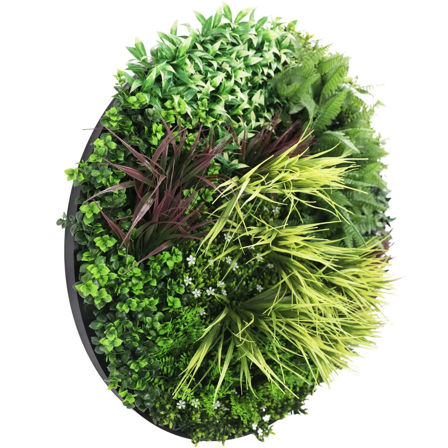 Slimline Artificial Green Wall Disc Art 100cm Grassy Fern UV Resistant (Black) - Image 3