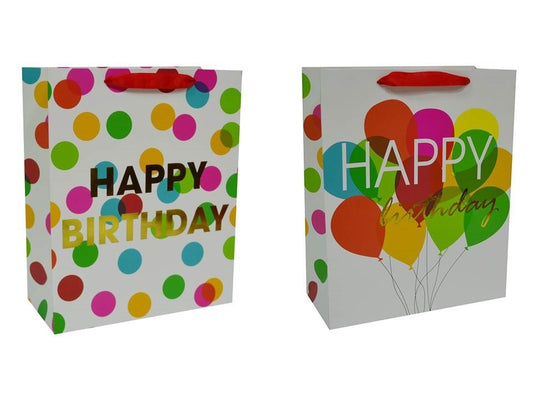 bulk 24 Large Foiled Happy Bday Gift Bag 32cm