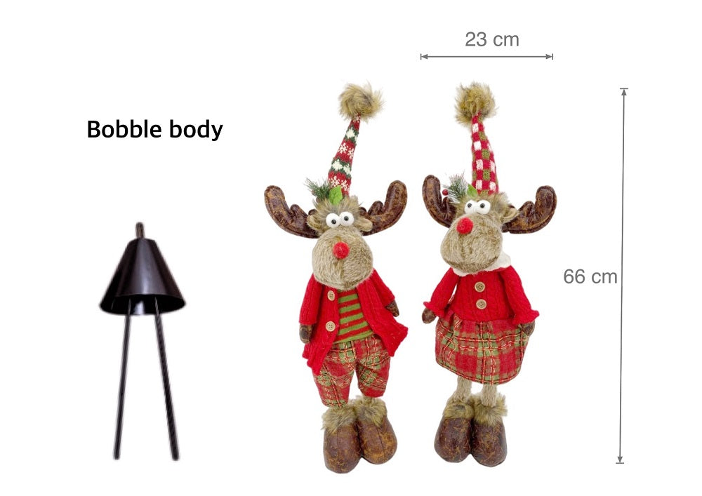 bulk 6 Mr & Mrs Rudolph Bobble Body Standing Deer 66cm