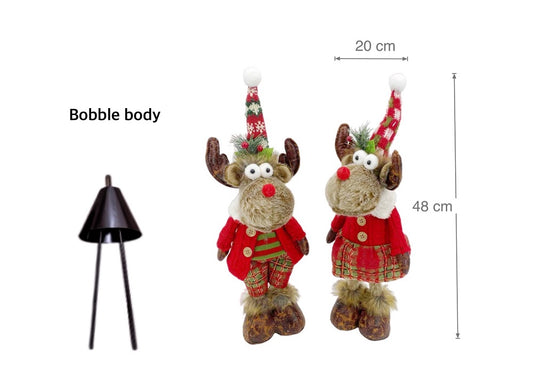 bulk 8 Mr & Mrs Rudolph Bobble Body Standing Deer 48cm